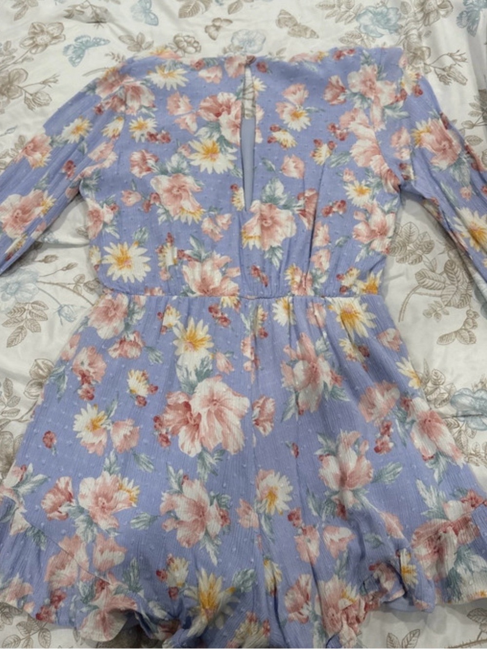 Altar'd State Lavender Floral Romper with Ruffle Hem
